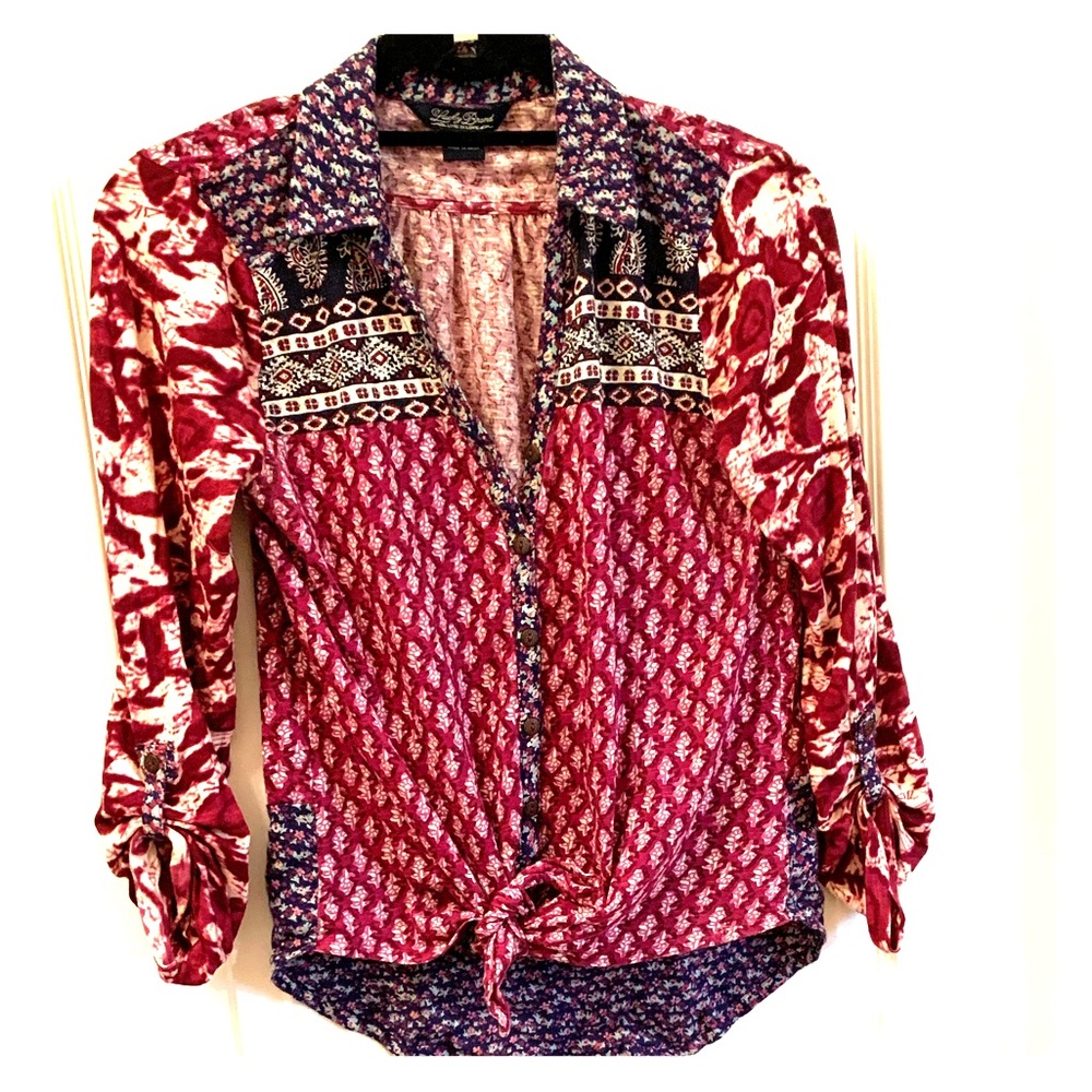 Lucky Brand Button down Tiefront blouse EUC